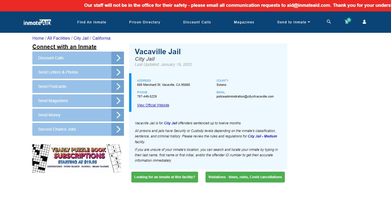 Vacaville Jail | Inmate Locator